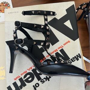 Valentino Rockstud Black Caged Triple Strap Pumps